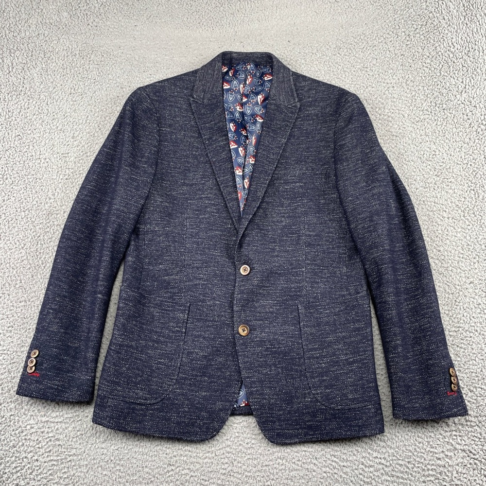 English Laundry Sport Coat Mens 40 Navy Blue Textured Wool Blend Blazer